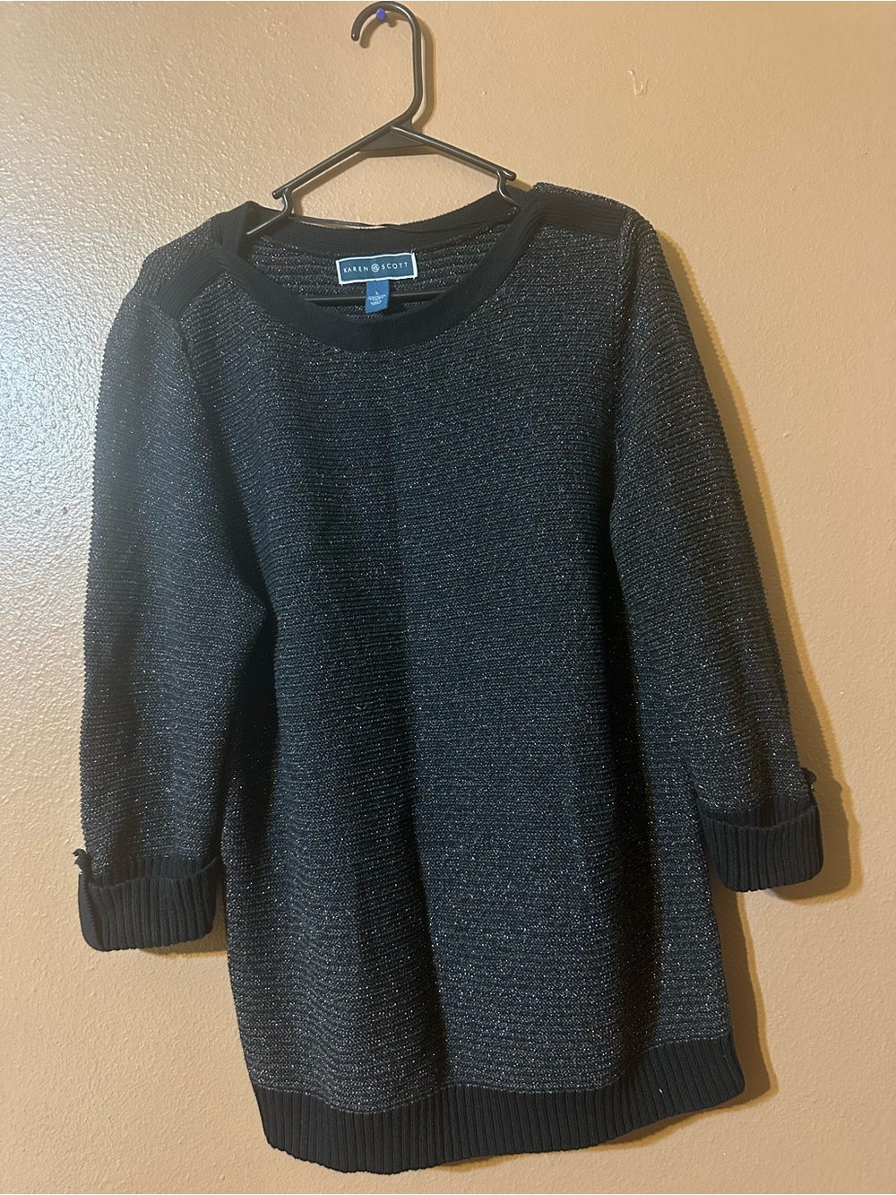 Karen Scott Black Metallic Scoop Neck Pullover Sweater